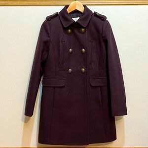 Ann Taylor LOFT burgundy double breasted long wool coat